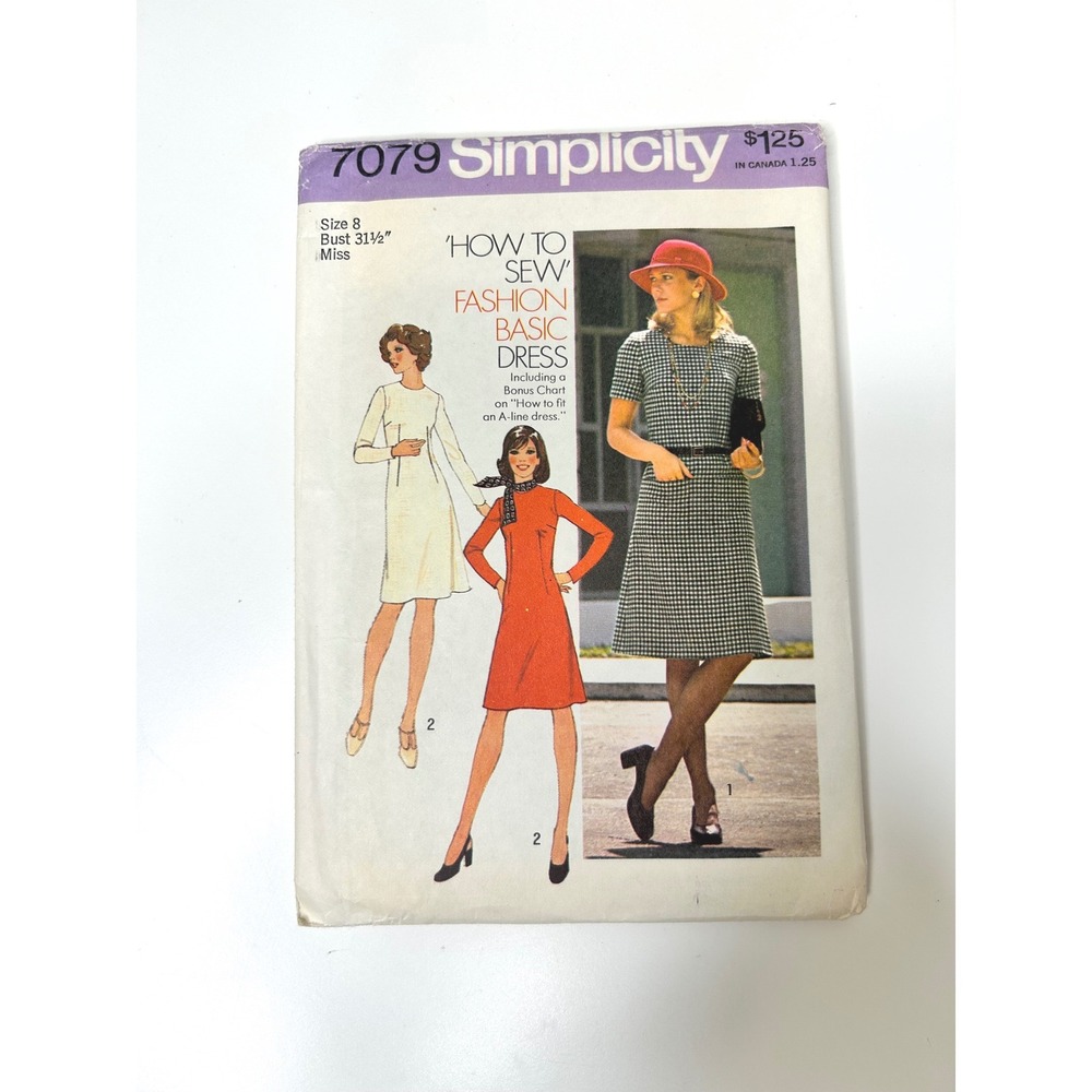 Simplicity 7079 Fashion‎ Basic Dress Pattern Misses Size  1975